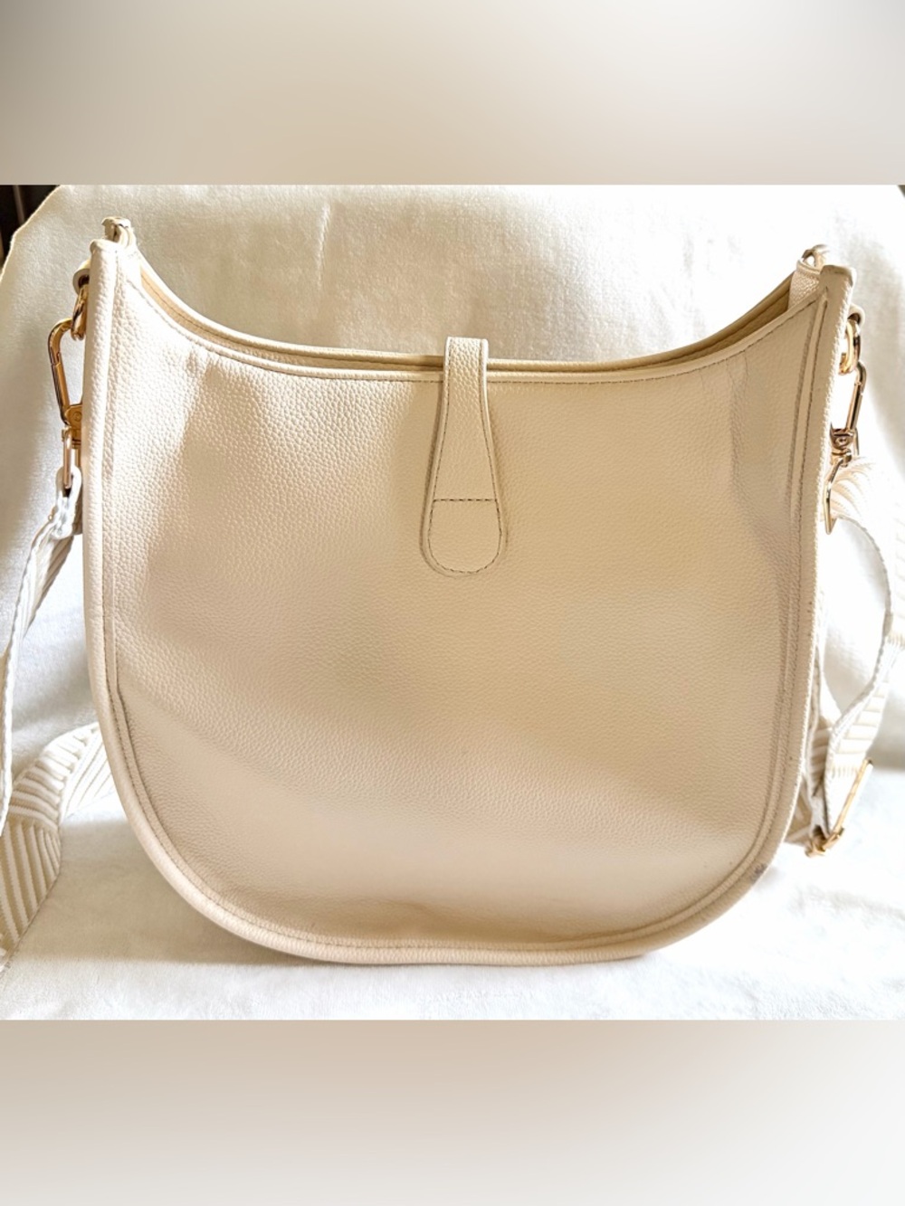Neutral Cream Textured Crossbody Bag with Front Snap - Picture 5 of 10
